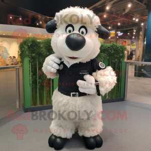 nan Suffolk Sheep mascot costume character dressed with a Polo Tee and Smartwatches