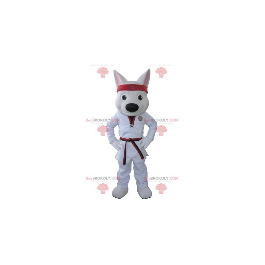 Mascote do lobo branco vestido com um quimono - Redbrokoly.com