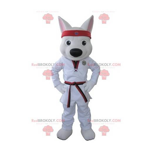 Maskot bílý vlk oblečený v kimonu - Redbrokoly.com