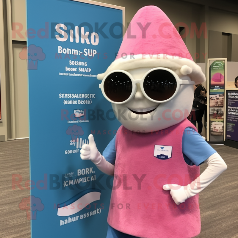 Pink Clam Chowder mascot costume character dressed with a Board Shorts and Eyeglasses