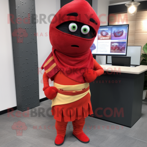 Red Tacos mascot costume character dressed with a Trousers and Scarf clips