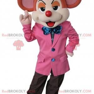 Mascotte del mouse arancione e beige vestito con un costume