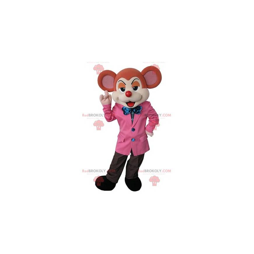 Orange and beige mouse mascot dressed in an elegant costume -