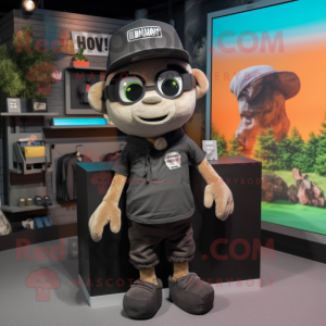Black Television mascot costume character dressed with a Cargo Shorts and Beanies