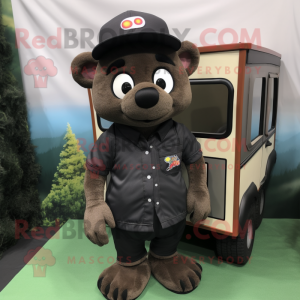 Black Television mascot costume character dressed with a Cargo Shorts and Beanies