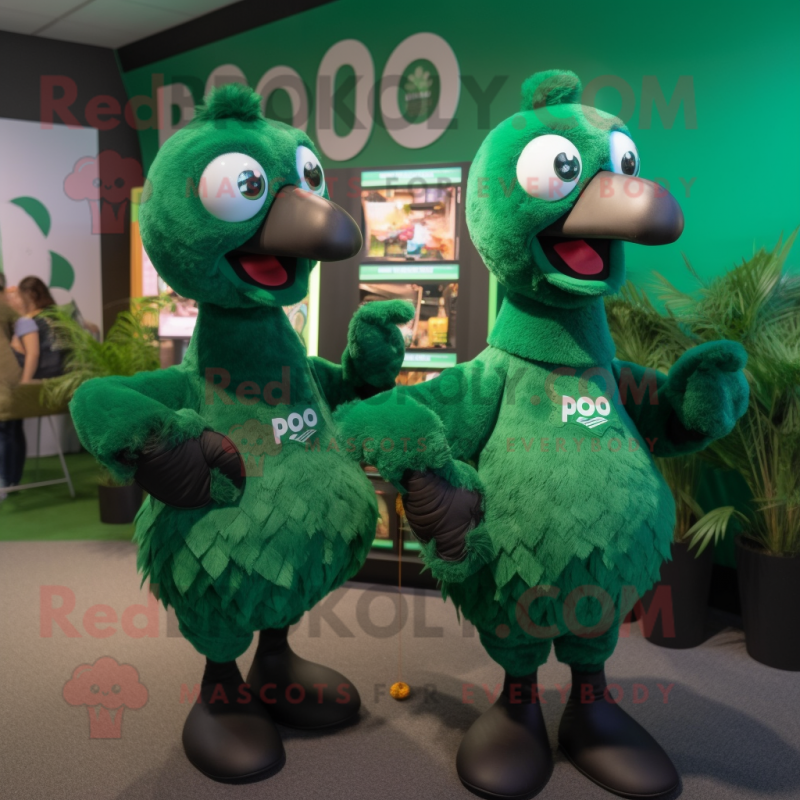 Forest Green Dodo Bird mascot costume character dressed with a Playsuit and Watches