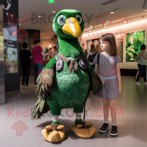 Forest Green Dodo Bird mascot costume character dressed with a Playsuit and Watches