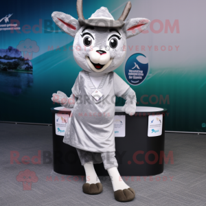 Silver Deer mascot costume character dressed with a Skirt and Beanies