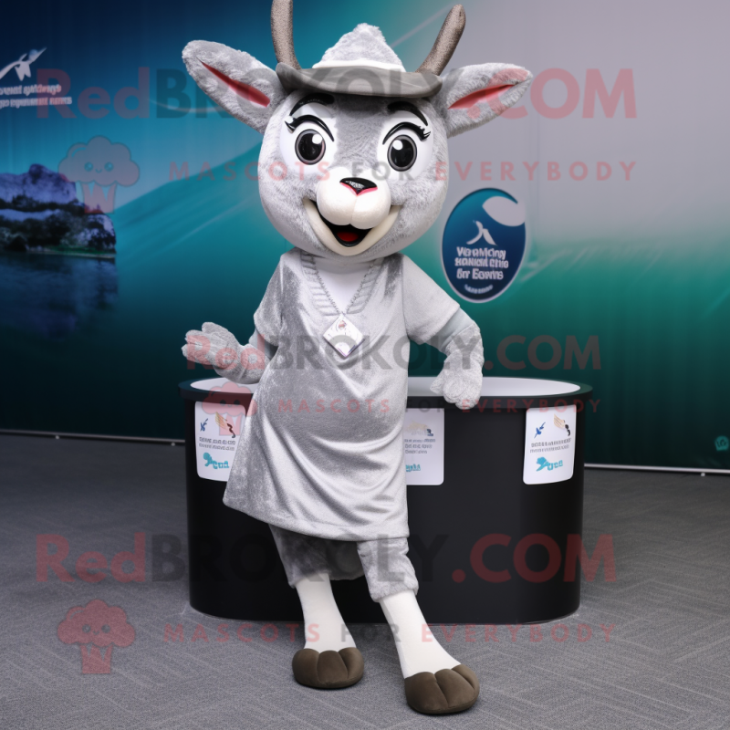 Silver Deer mascot costume character dressed with a Skirt and Beanies