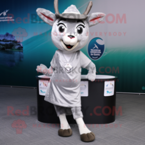 Silver Deer mascot costume character dressed with a Skirt and Beanies