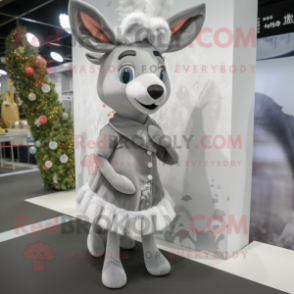 Silver Deer mascot costume character dressed with a Skirt and Beanies