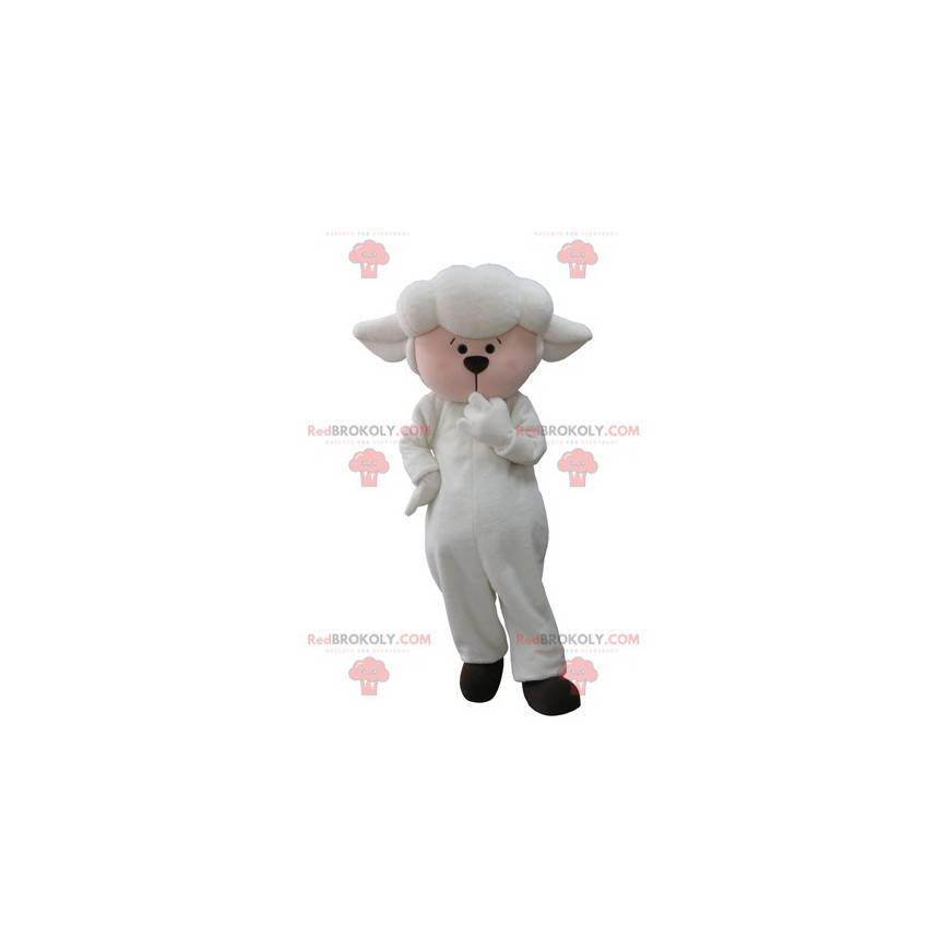 Mascota de cordero cordero blanco y rosa - Redbrokoly.com