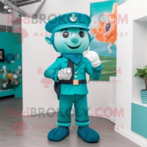 Turquoise Irish Flag mascot costume character dressed with a Jeggings and Berets