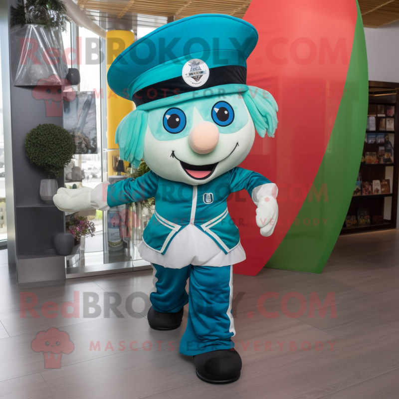 Turquoise Irish Flag mascot costume character dressed with a Jeggings and Berets Turquoise Irish Flag mascot costume character dressed with a Jeggings and Berets