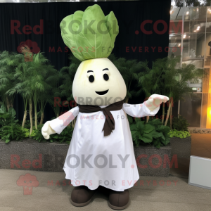 White Turnip mascot costume character dressed with a Dress Shirt and Shoe laces