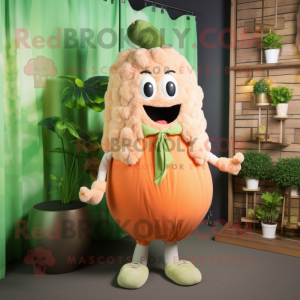 Peach Celery mascot costume character dressed with a Overalls and Necklaces