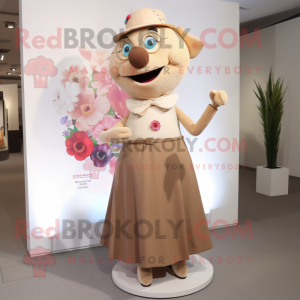 Tan Hourglass mascot costume character dressed with a Culottes and Brooches