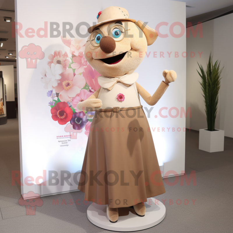 Tan Hourglass mascot costume character dressed with a Culottes and Brooches Tan Hourglass mascot costume character dressed with a Culottes and Brooches