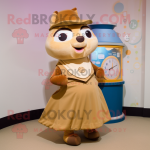 Tan Hourglass mascot costume character dressed with a Culottes and Brooches