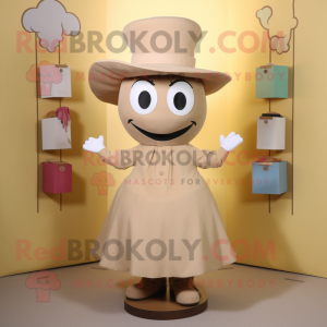 Tan Hourglass mascot costume character dressed with a Culottes and Brooches
