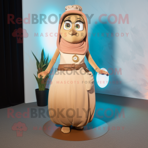 Tan Hourglass mascot costume character dressed with a Culottes and Brooches