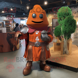 Rust Medieval Knight mascot costume character dressed with a Mini Dress and Keychains