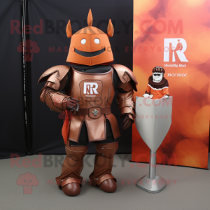 Rust Medieval Knight mascot costume character dressed with a Mini Dress and Keychains