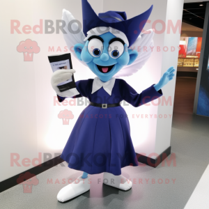 Navy Tooth Fairy mascot costume character dressed with a Dress Shirt and Clutch bags