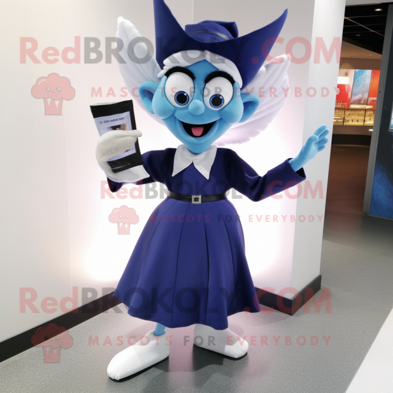 Navy Tooth Fairy mascot costume character dressed with a Dress Shirt and Clutch bags Navy Tooth Fairy mascot costume character dressed with a Dress Shirt and Clutch bags