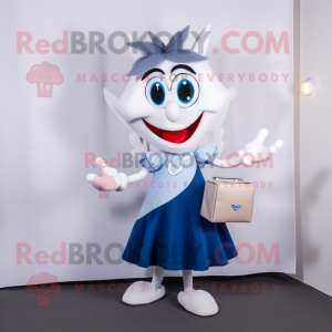 Navy Tooth Fairy mascot costume character dressed with a Dress Shirt and Clutch bags