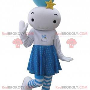 Jätte docka blå och vit snögubbe maskot - Redbrokoly.com