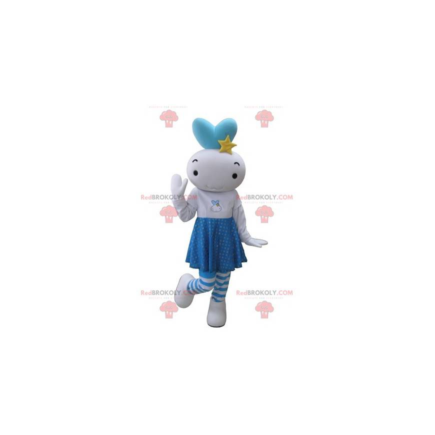 Bambola gigante mascotte pupazzo di neve blu e bianco -