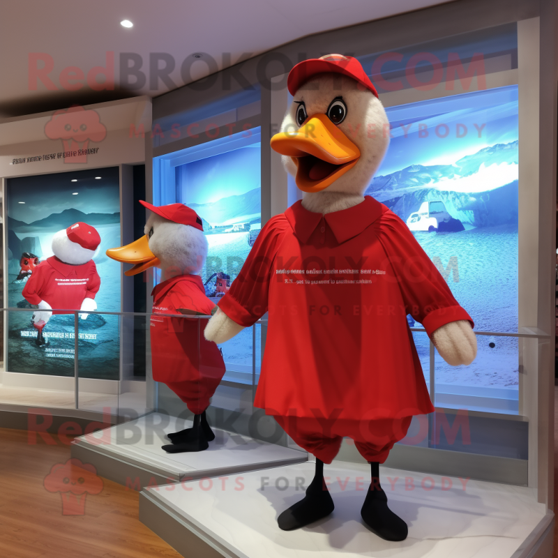 Red Geese mascot costume character dressed with a Swimwear and Cummerbunds Red Geese mascot costume character dressed with a Swimwear and Cummerbunds