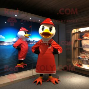 Red Geese mascot costume character dressed with a Swimwear and Cummerbunds