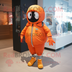 Orange Ray mascot costume character dressed with a Bomber Jacket and Foot pads