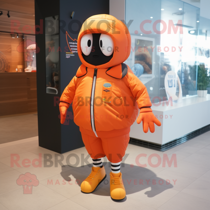 Orange Ray mascot costume character dressed with a Bomber Jacket and Foot pads Orange Ray mascot costume character dressed with a Bomber Jacket and Foot pads