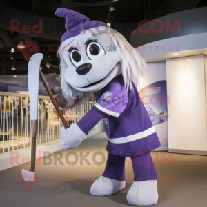 Lavender Ice Hockey Stick mascot costume character dressed with a Jeggings and Shawls