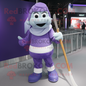 Lavender Ice Hockey Stick mascot costume character dressed with a Jeggings and Shawls