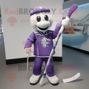 Lavender Ice Hockey Stick mascot costume character dressed with a Jeggings and Shawls