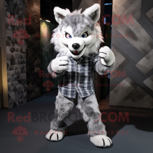 Silver Lynx mascot costume character dressed with a Flannel Shirt and Cufflinks