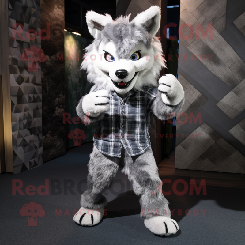 Silver Lynx mascot costume character dressed with a Flannel Shirt and Cufflinks Silver Lynx mascot costume character dressed with a Flannel Shirt and Cufflinks