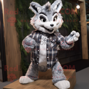 Silver Lynx mascot costume character dressed with a Flannel Shirt and Cufflinks