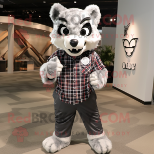 Silver Lynx mascot costume character dressed with a Flannel Shirt and Cufflinks