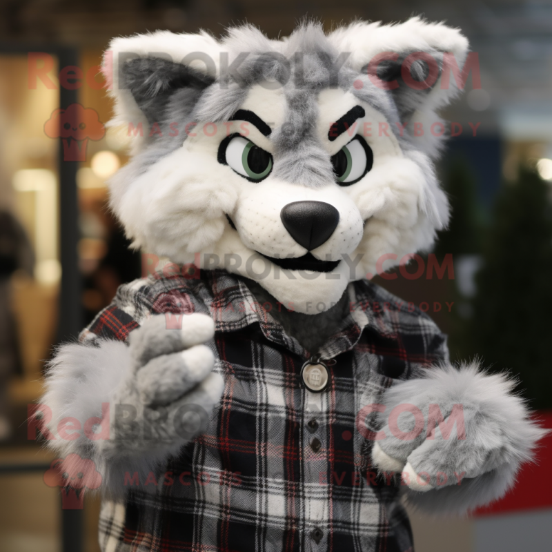 Silver Lynx mascot costume character dressed with a Flannel Shirt and Cufflinks