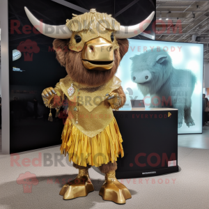 Guld Buffalo maskot kostume...