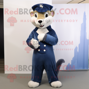 Navy Weasel mascot costume character dressed with a Suit Pants and Shoe laces