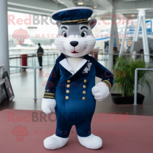 Navy Weasel mascot costume character dressed with a Suit Pants and Shoe laces