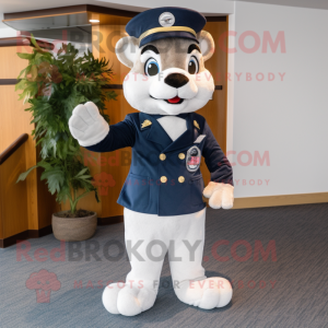 Navy Weasel mascot costume character dressed with a Suit Pants and Shoe laces