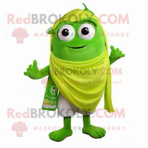 Lime Green Moussaka mascot costume character dressed with a Shorts and Scarves