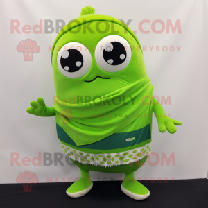 Lime Green Moussaka mascot costume character dressed with a Shorts and Scarves